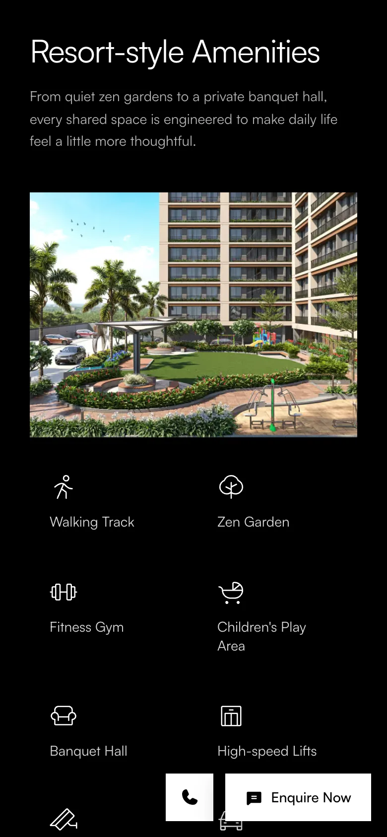 Amenities on a phone, the icon grid in two columns