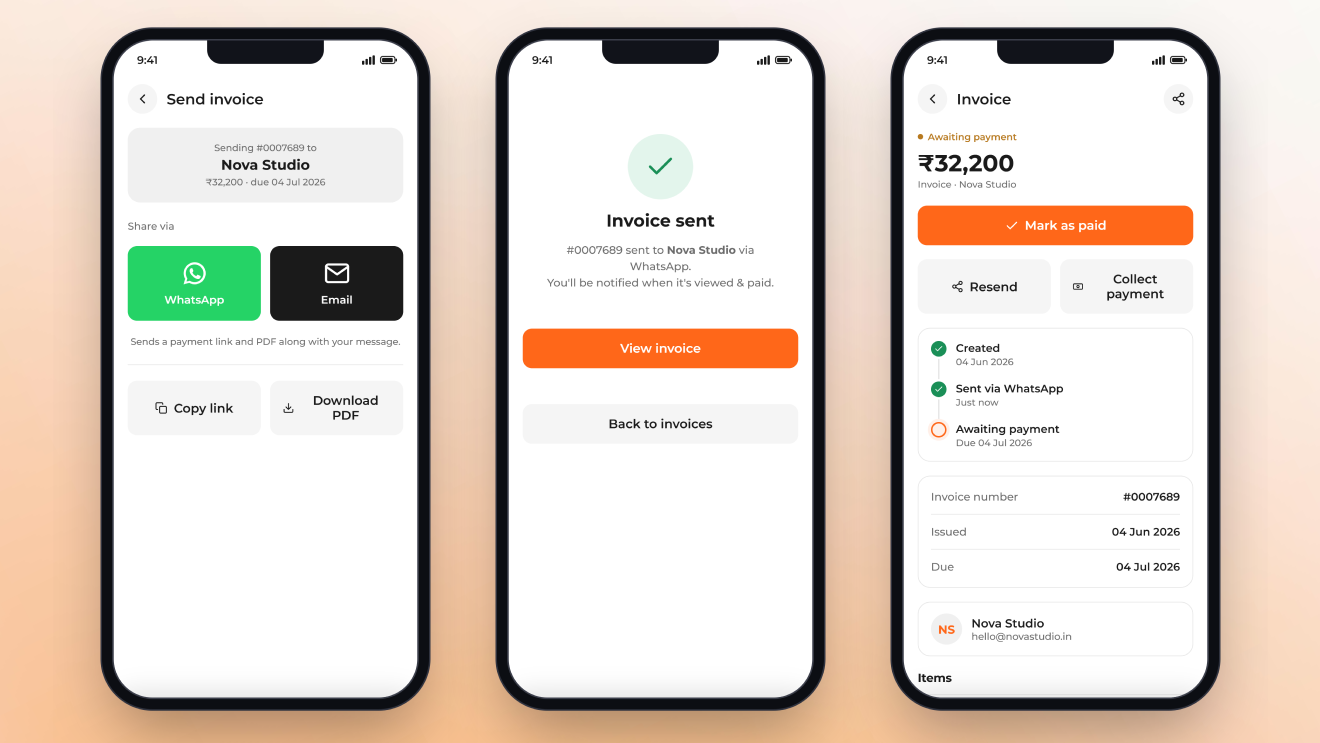 Share screen with WhatsApp and email options