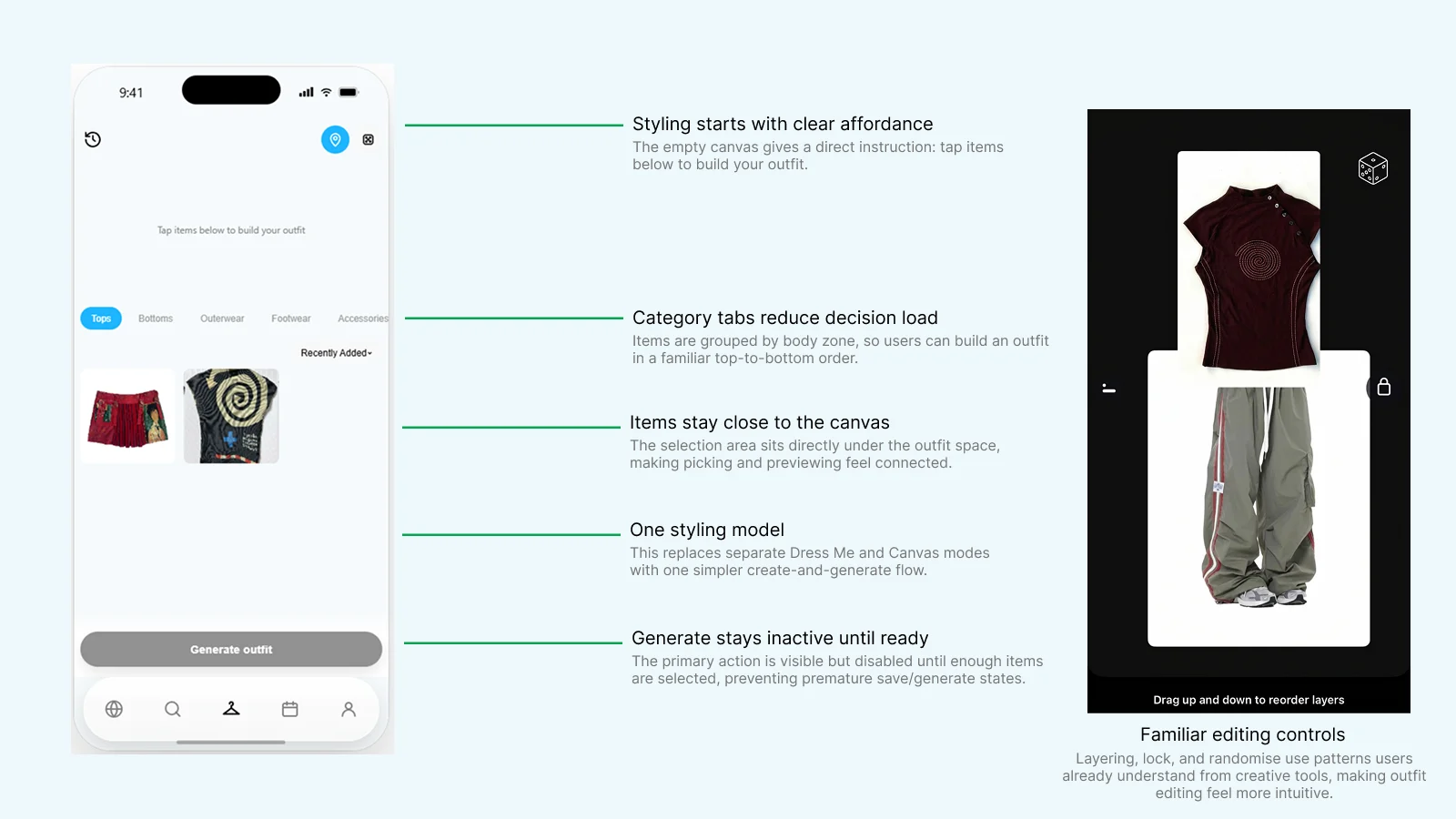 Redesigned screen 3 — annotated redesign surface